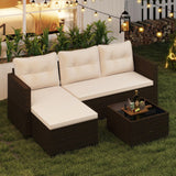 Tangkula L Shaped Outdoor Patio Furniture Set, with Cushions and Tempered Glass Coffee Table