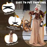 Tangkula 5 FT Halloween Standing Animated Old Lady Holding Lantern, Animatronic Zombie Maid with LED Lighted Red Eyes