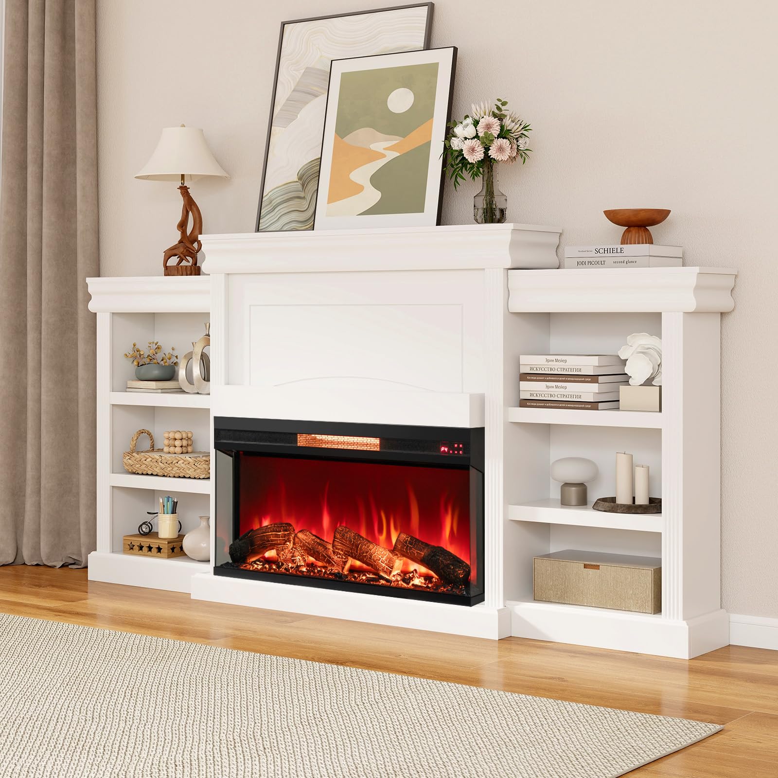 Tangkula 36 Inch 3-Sided Electric Fireplace, 1500W Recessed Fireplace Insert w/ 7-Color Flame