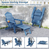 Tangkula Folding Adirondack Chair, All-Weather HIPS Lounge Chair w/Retractable Footrest & Adjustable Backrest