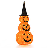 Tangkula 5 FT Lighted Halloween Collapsible Stacked Pumpkins with Witch Hat, 100 LED Lights