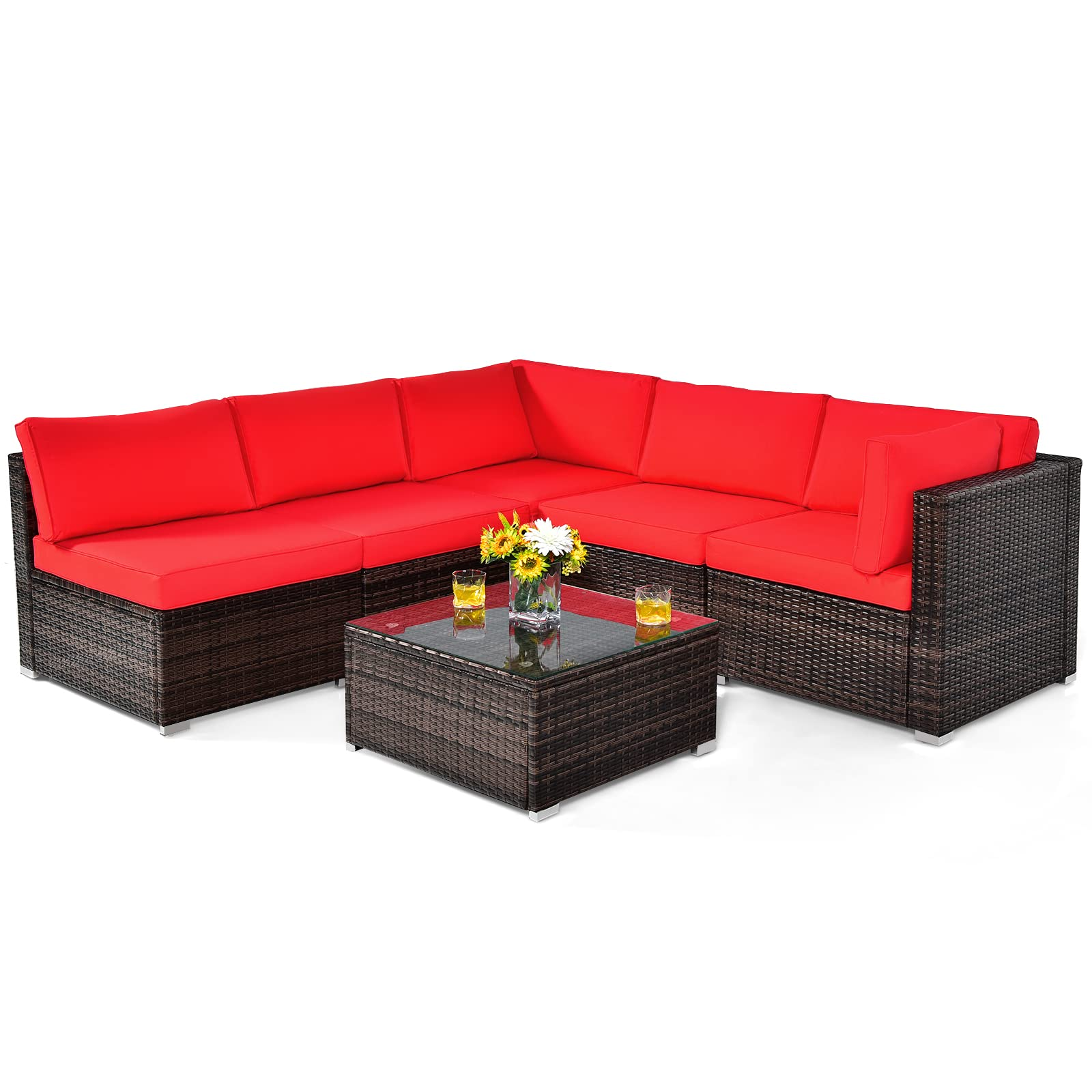 6 Pieces Patio Furniture Set, Red - Tangkula