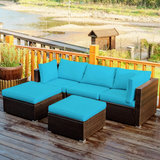 Tangkula 5 Piece Patio Furniture Set, Outdoor Sectional Rattan Sofa Set with Cushions and Coffee Table