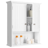 Tangkula Bathroom Wall Cabinet, Wooden Hanging Storage Cabinet with Doors & Shelves