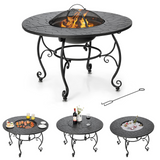 Tangkula Outdoor Fire Pit Table, 4 in 1 36 Inch Round BBQ Garden Fire Bowl with Lid, Bonfire Wood Burning Fire Pit for Outside Backyard