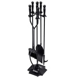 32 inch Fireplace Set 5 Piece Rustic Heavy Duty Compact Wrought Iron Fire Place Tool Set with Pedestal Place
