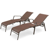 Tangkula 2 Piece Patio Adjustable Folding Stackable Chaise Lounge W/ 5-Position Backrest (Brown)