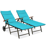 Tangkula Foldable Outdoor Chaise, Wicker Lounger Chair with Aluminum Frame, with Wheels for Easy Moving