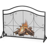 Tangkula 44.5" X 33" Inch Fireplace Screen, Decorative Iron Single Panel Fire Spark Guard Gate w/Metal Mesh
