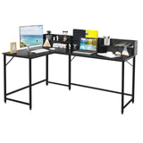 Tangkula 66.5 Inches L-Shaped Desk, Space Saving Corner Computer Desk with Hutch