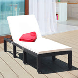 Patio Wicker Lounge Chair, Outdoor Rattan Adjustable Reclining Backrest Lounger Chair