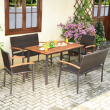 Tangkula 5 Pieces Patio Dining Set, Modern Conversation Set w/Solid Wood Table & Umbrella Hole for Backyard Garden Porch