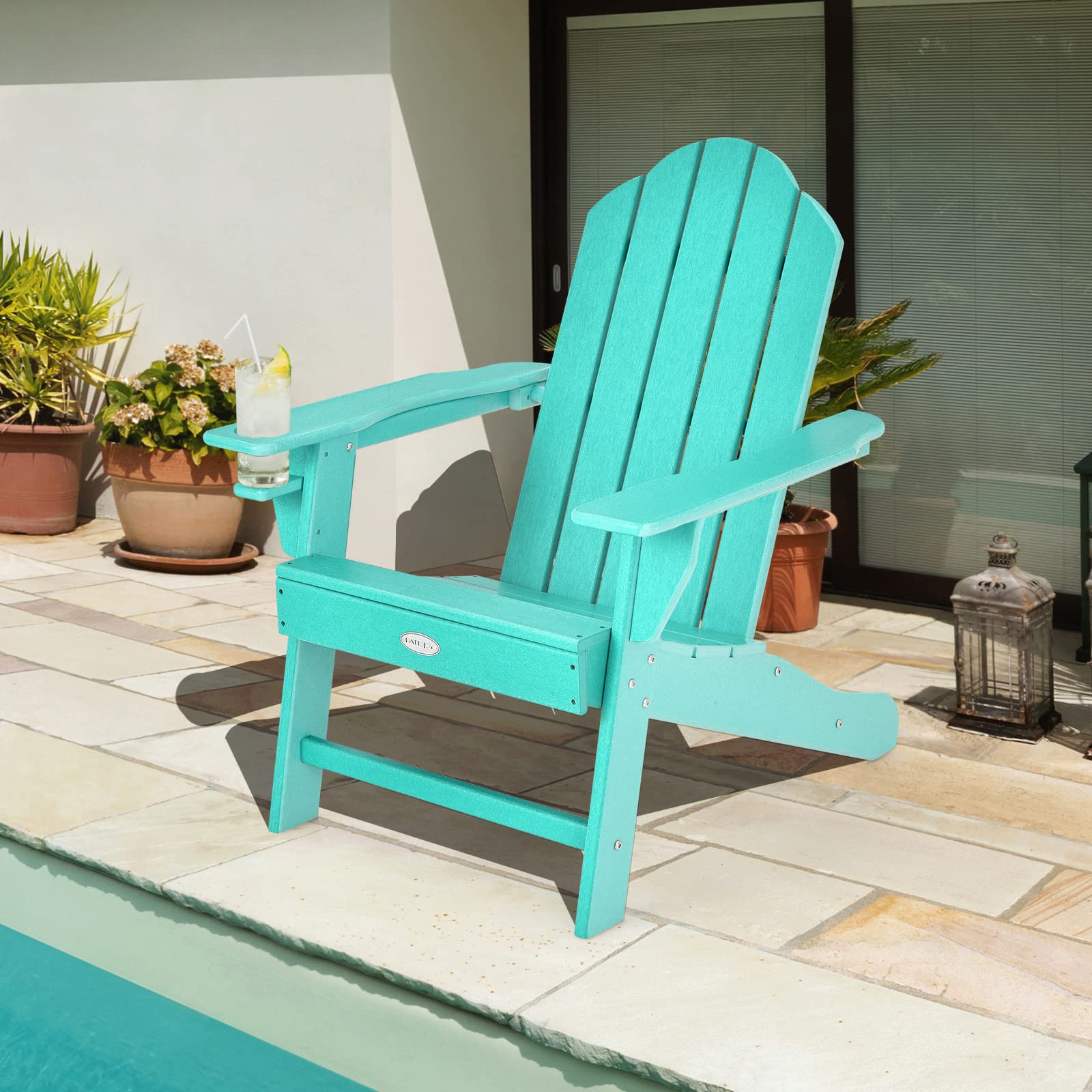 Tangkula Adirondack Chair Outdoor, Fade Resistant HDPE Armchairs with Cup Holder