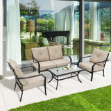 4 Pieces Outdoor Furniture Set, Patio Conversation Set with Cushions and Steel Frame