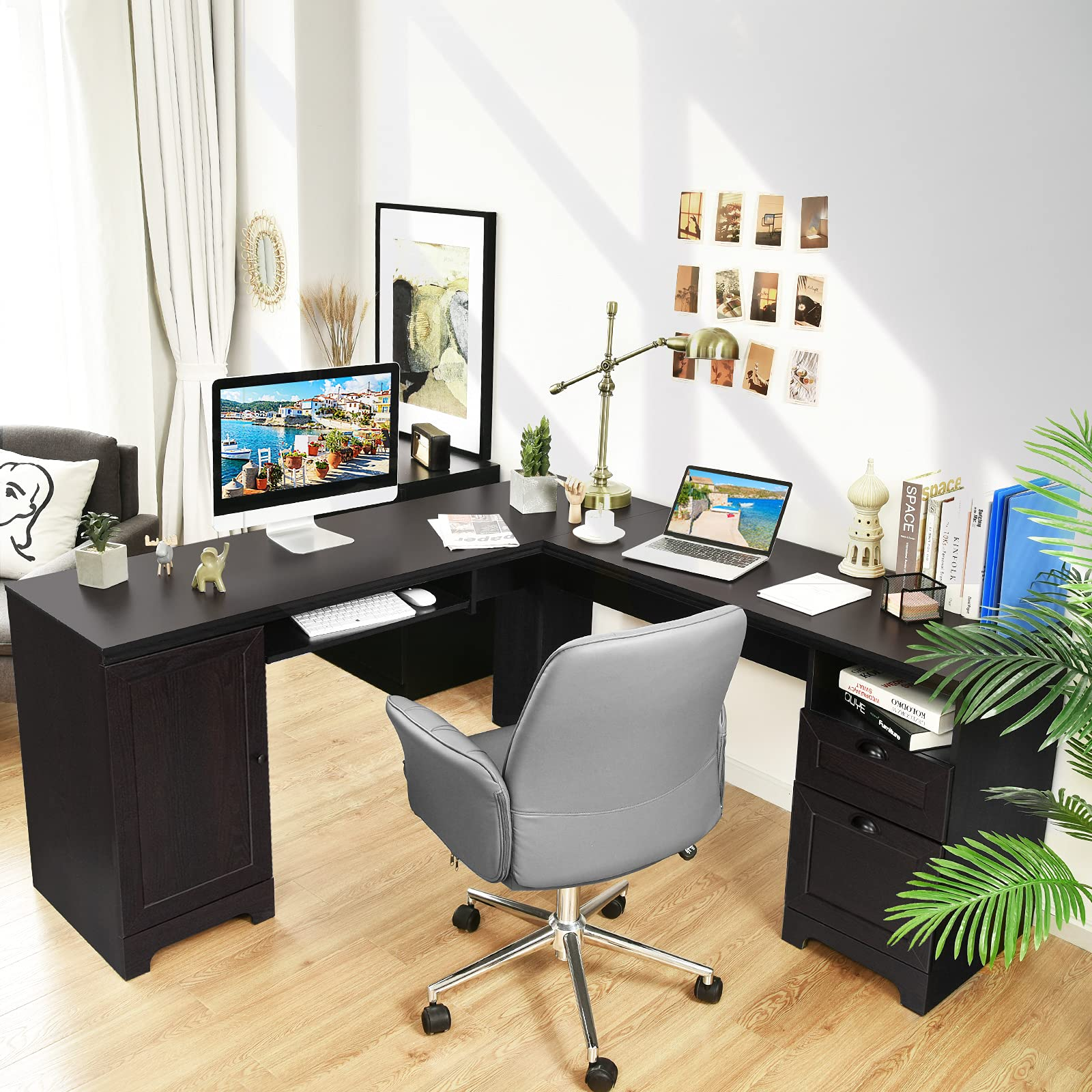 Home Office Desk with File Drawer, 66'' Large Computer Desk with