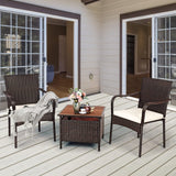 3 Pieces Wicker Bistro Set, Outdoor Conversation Set with 2 Comfortable Cushions