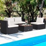 Tangkula 5-Piece Outdoor Patio Furniture Set, Patiojoy PE Wicker Conversation Set with Cushions and Coffee Table