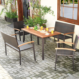 Tangkula 5 Pieces Patio Dining Set, Modern Conversation Set w/Solid Wood Table & Umbrella Hole for Backyard Garden Porch