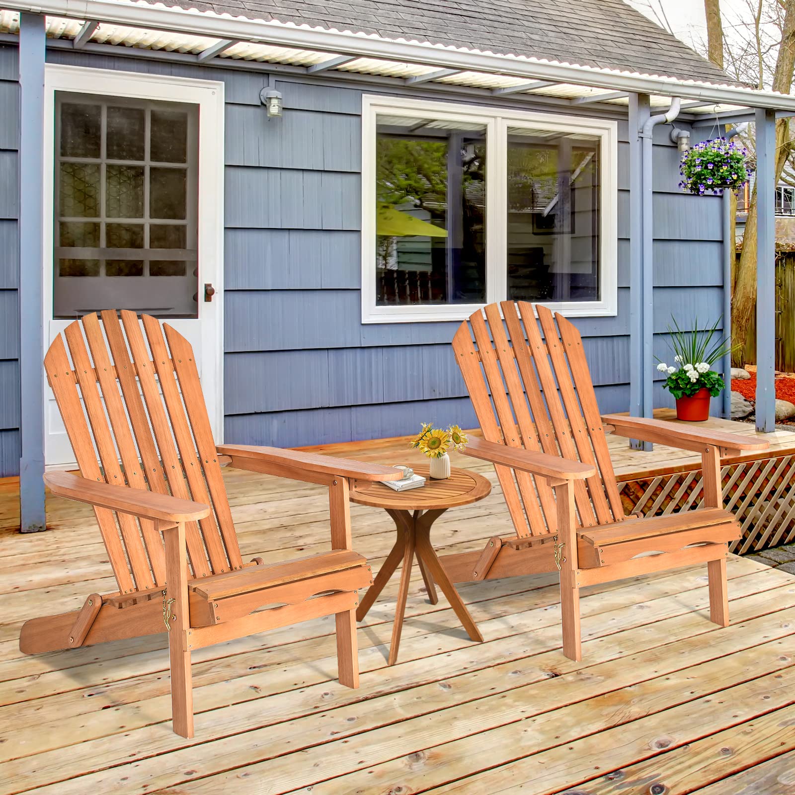 Folding Adirondack Chair, Lounger Chair for Patio Porch Deck Poolside and Backyard