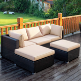 Tangkula 5 Piece Patio Furniture Set, Outdoor Sectional Rattan Sofa Set with Cushions and Coffee Table