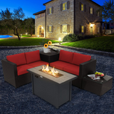 Tangkula 5-Piece Patio Furniture Set with 42 Inches Propane Fire Pit Table, Outdoor Wicker Conversation Set with Cushions