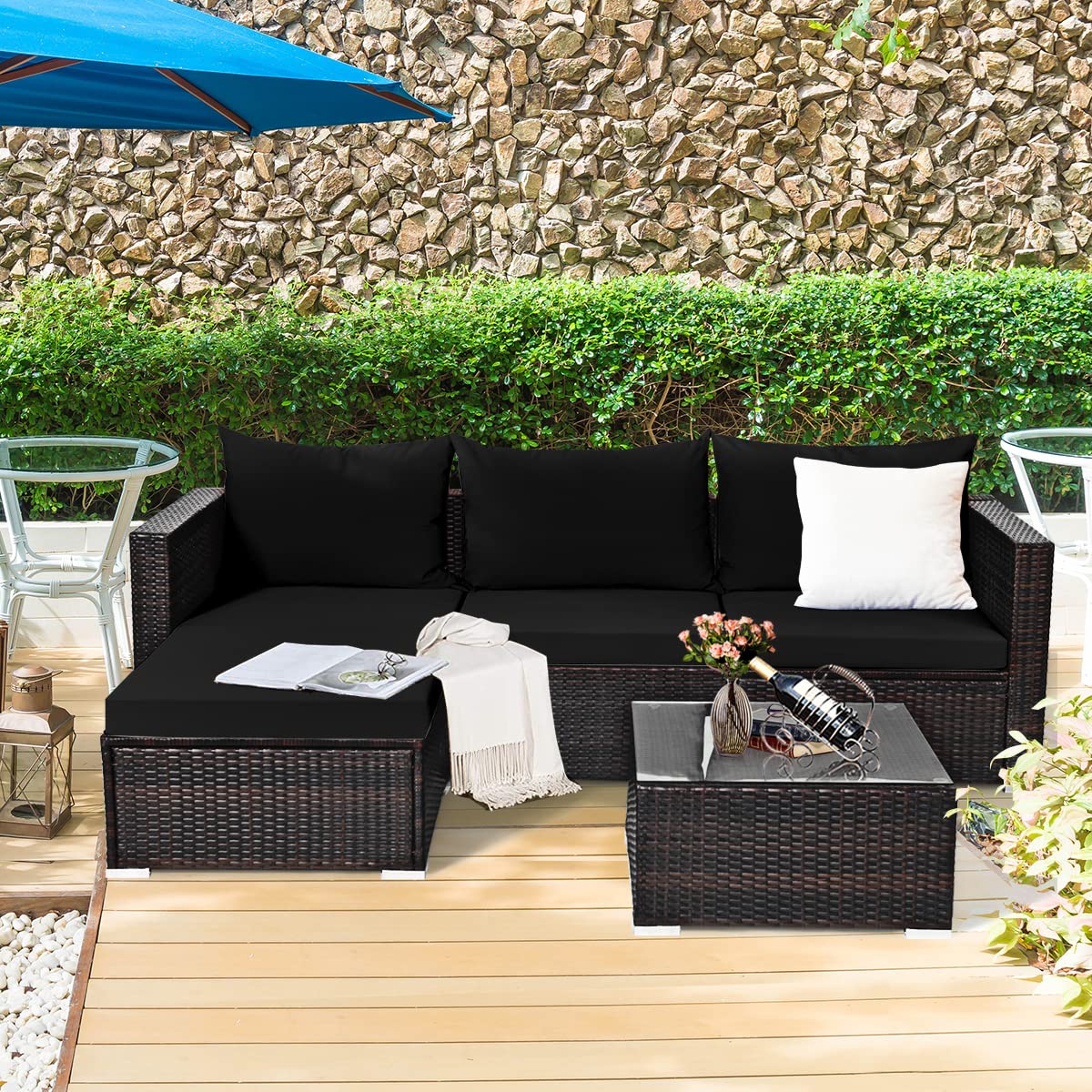 5 Pieces Patio Rattan Sectional Furniture Set With Ottoman - Tangkula ...