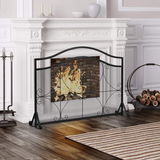 Tangkula 44.5" X 33" Inch Fireplace Screen, Decorative Iron Single Panel Fire Spark Guard Gate w/Metal Mesh