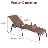 Tangkula 2 Piece Patio Adjustable Folding Stackable Chaise Lounge W/ 5-Position Backrest (Brown)