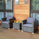 3 Pieces Patio Furniture Set, PE Rattan Wicker Sofa Set w/Washable Cushion and Tempered Glass Tabletop