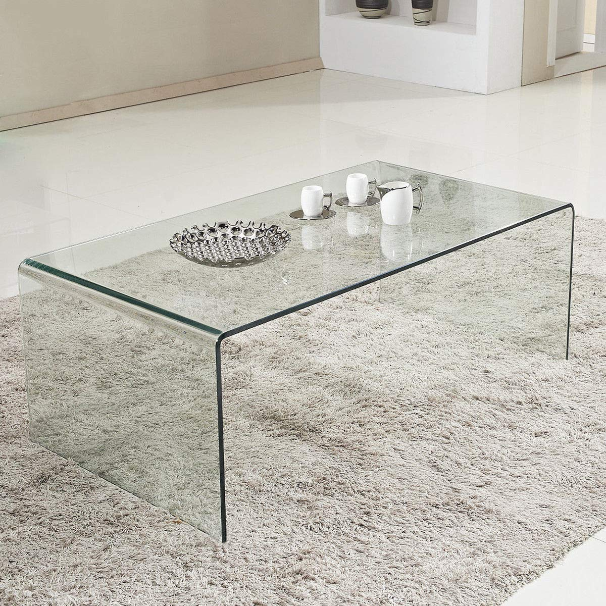 Tangkula Tempered Glass Coffee Table, Clear Coffee Table, International Occasion Tea Table