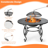 Tangkula Outdoor Fire Pit Table, 4 in 1 36 Inch Round BBQ Garden Fire Bowl with Lid, Bonfire Wood Burning Fire Pit for Outside Backyard