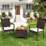 3 Pieces Wicker Bistro Set, Outdoor Conversation Set with 2 Comfortable Cushions