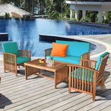 Tangkula Outdoo Wood Sofa Set w/Water Resistant Cushions, Padded Patio Seating Chat Set