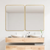Tangkula 30 x 22 Inch Wall Mirror for Bathroom, Aluminum Alloy Matte Framed Round Corner Hangs Mirror