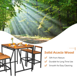5-Piece Outdoor Acacia Wood Bar Table Set, Bar Height Outdoor and Rattan Dining Set