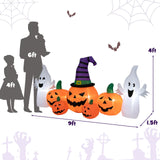 Tangkula 9 FT Halloween Inflatable Pumpkin Ghost, Spooky Lighted Holiday Decoration w/ Witch's Hat,