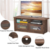 Tangkula Wood TV Stand for TV up to 55 Inches, Rustic Storage Media Console Cabinet w/ 2 Open Shelves and 2 Door Cabinets,Coffee