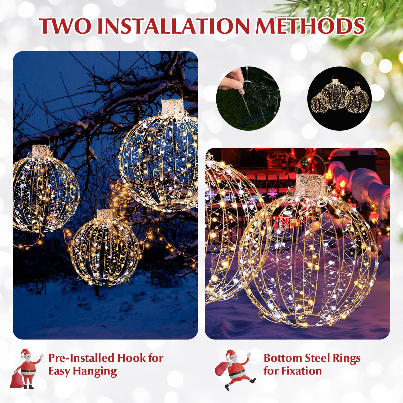 Tangkula Christmas LED Light Balls for Tree (3 Pack), Lighted