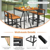 5-Piece Outdoor Acacia Wood Bar Table Set, Bar Height Outdoor and Rattan Dining Set