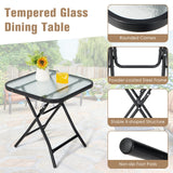 Tangkula Patio Bistro Table, 18" Square Glass Side Table with Rustproof Frame(Black)