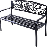 Outdoor Steel Garden Bench Park Bench, 50 Inch Patio Park Bench Chair with Heavy-Duty Steel Frame