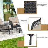4 Pieces Outdoor Patio Furniture Set, Patiojoy PE Wicker Conversation Sofa Set with Tempered Glass Coffee Table