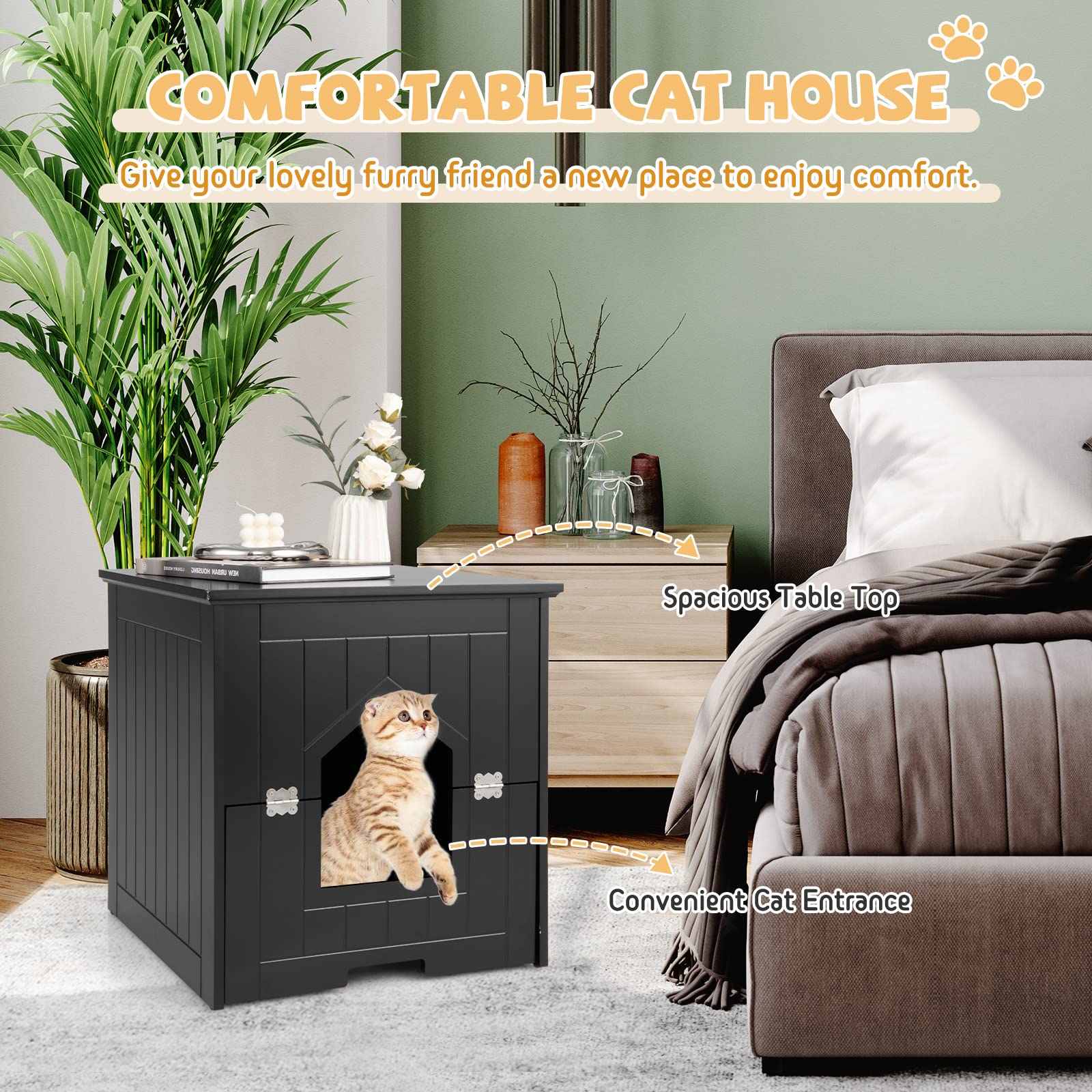  Tangkula Cat Litter Box Enclosure with Flip Half Door