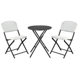 Tangkula 3 Pieces Patio Rattan Bistro Set, Outdoor Folding Dining Furniture Set with Round Dining Table and 2 Chairs