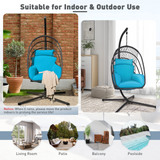 Tangkula Patio Egg Chair with Stand, Hanging Egg Swing Chair with Removable Pillow & Cushion