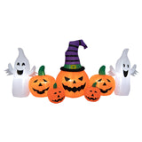 Tangkula 9 FT Halloween Inflatable Pumpkin Ghost, Spooky Lighted Holiday Decoration w/ Witch's Hat,