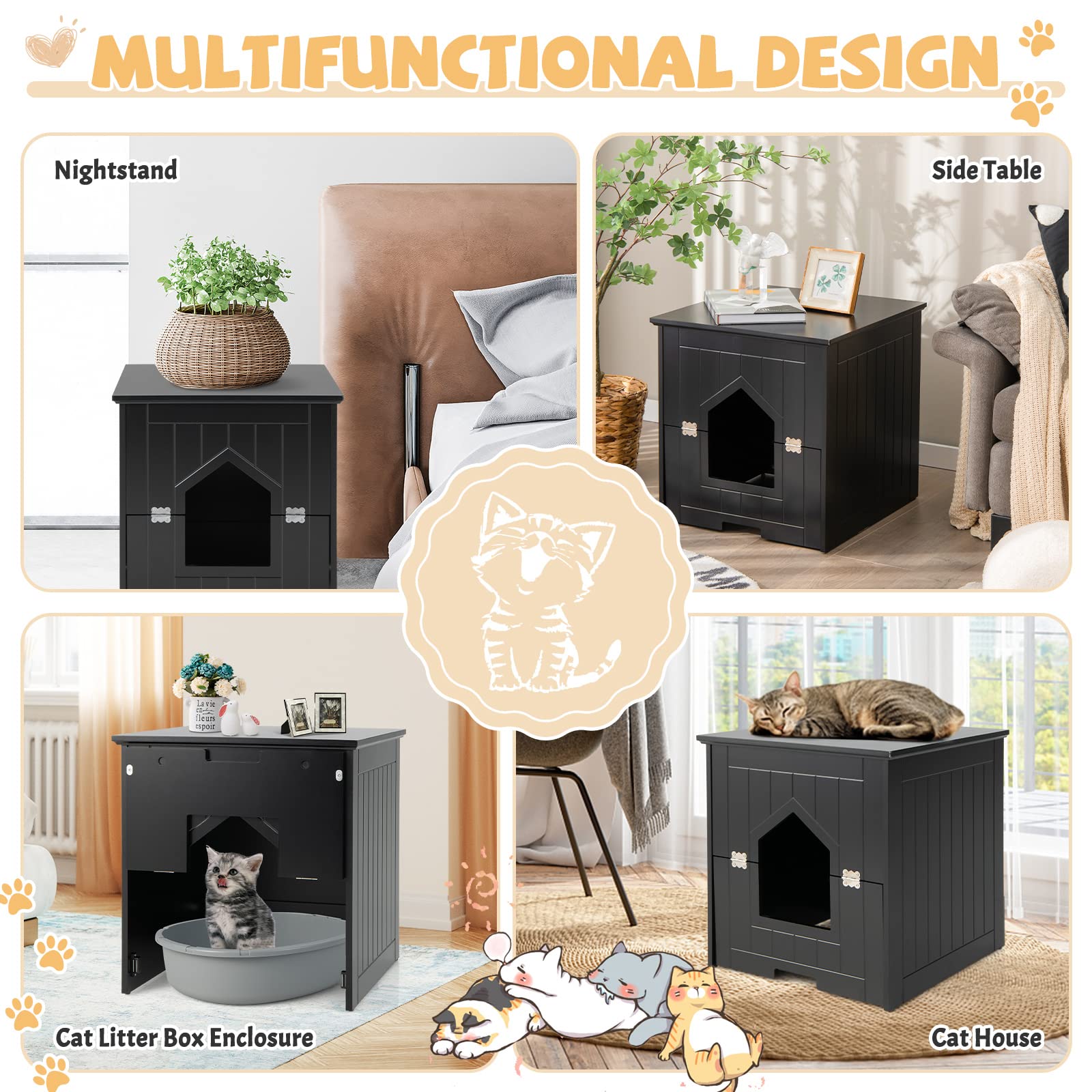  Tangkula Cat Litter Box Enclosure with Flip Half Door